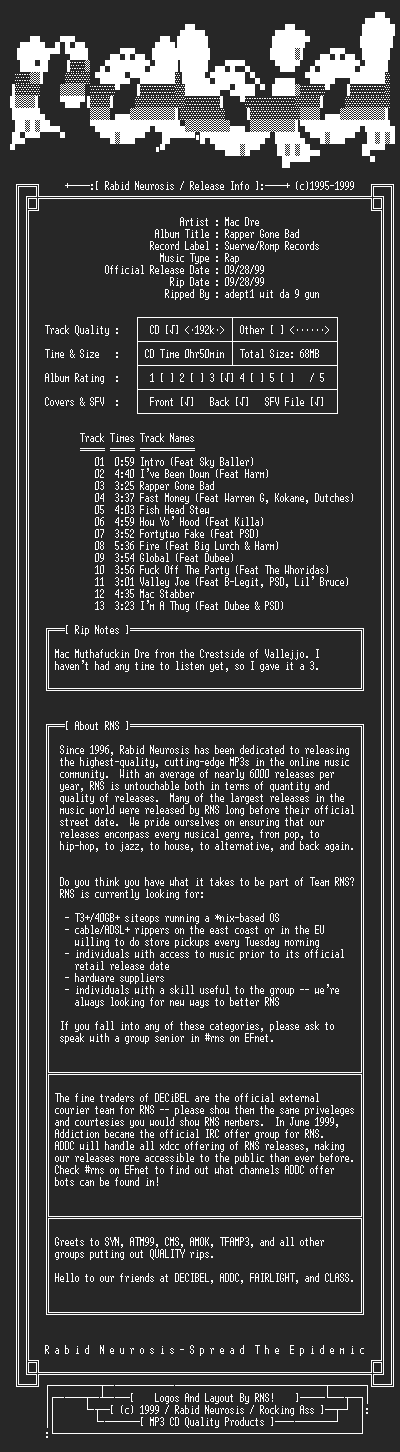 NFO file for Mac_Dre-Rapper_Gone_Bad-1999-RNS