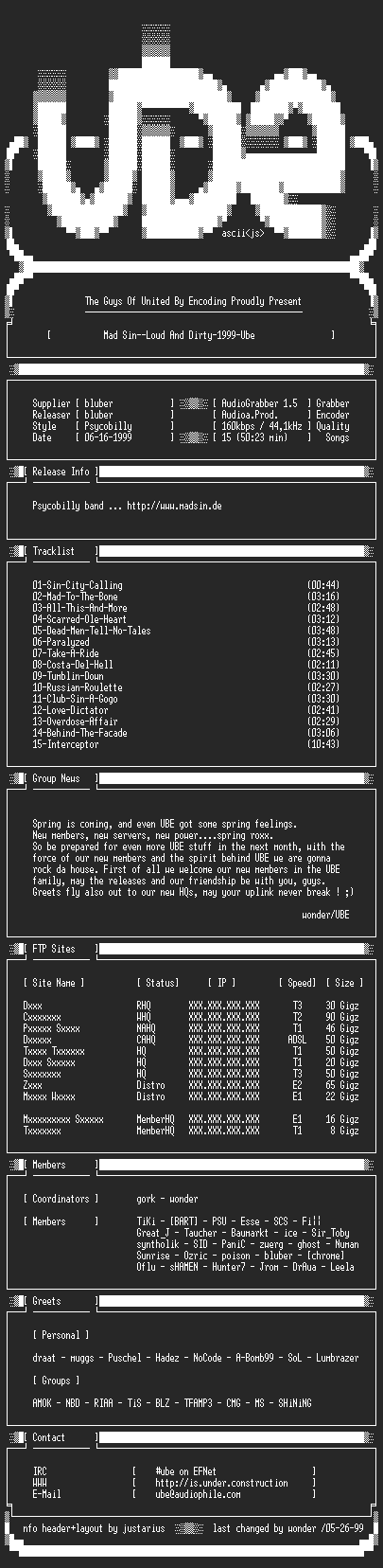 NFO file for Mad.Sin--Loud.And.Dirty-1999-UBE