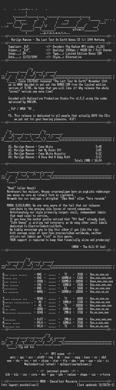 NFO file for Marilyn_Manson-The_Last_Tour_On_Earth_BONUS_CDM_ONLY-(1999)-AMOK