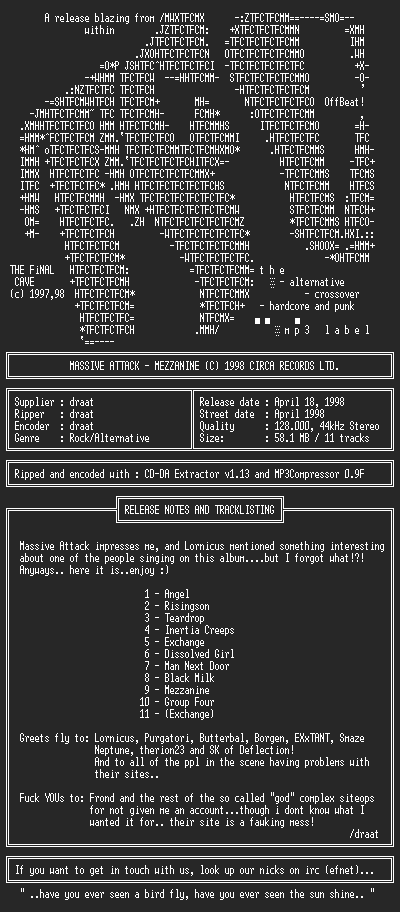 NFO file for Massive_Attack_-_Mezzanine-1998-TFC