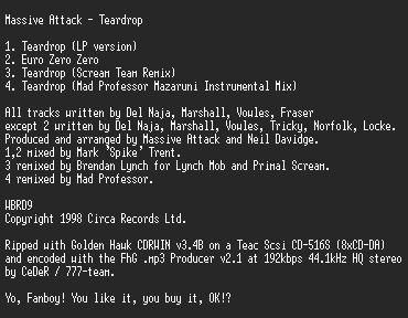 NFO file for Massive_Attack_-_Teardrop_(Single)-777-Team