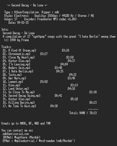 NFO file for Second_Decay-De_Luxe-MDK