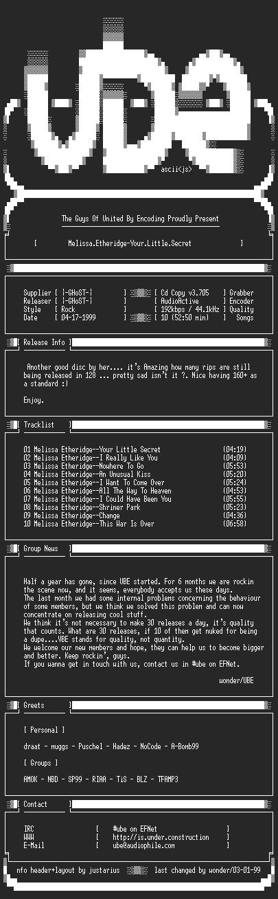 NFO file for Melissa.Etheridge-Your.Little.Secret-1995-UBE