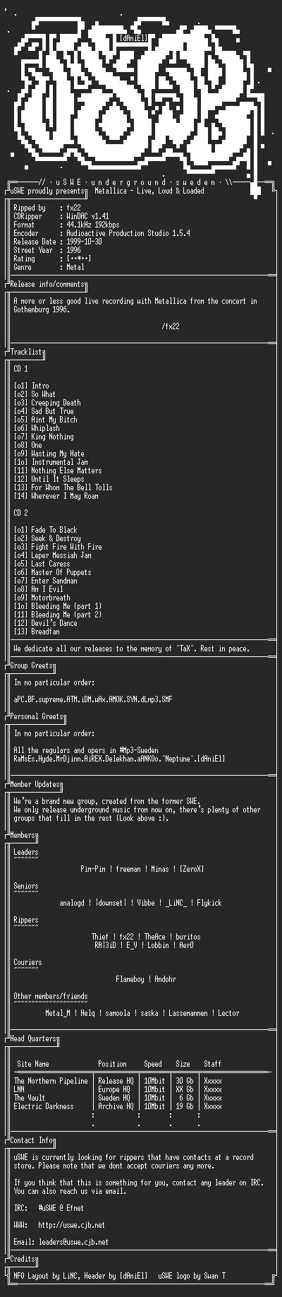 NFO file for Metallica_-_Live_Loud_And_Loaded_(1996)_-_uSWE