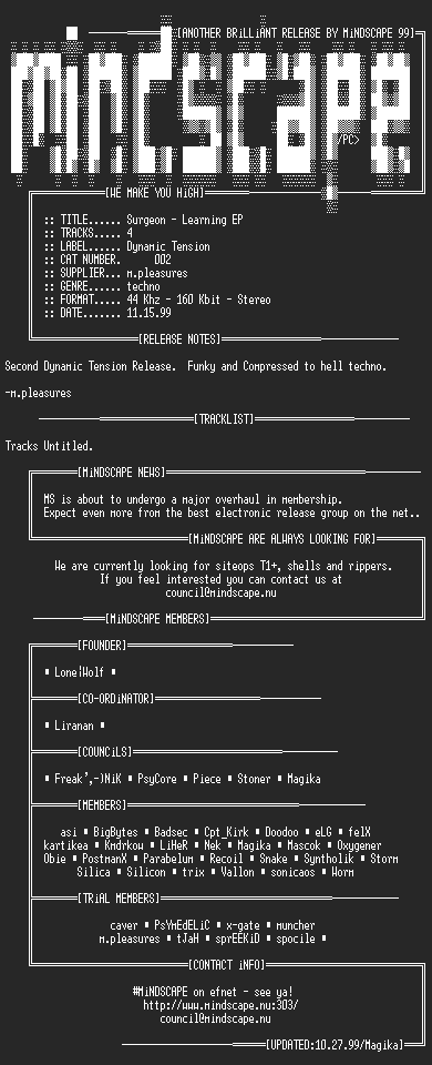 NFO file for Surgeon_-_Learning(1997)-MS