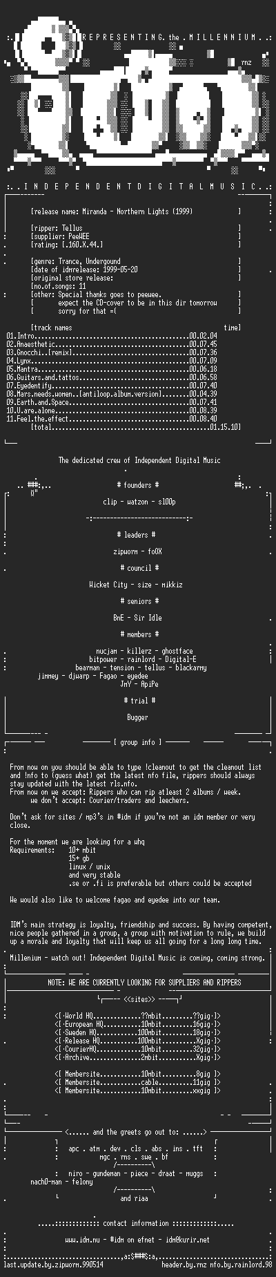 NFO file for Miranda_-_Northern_Lights-(1999)-IDM