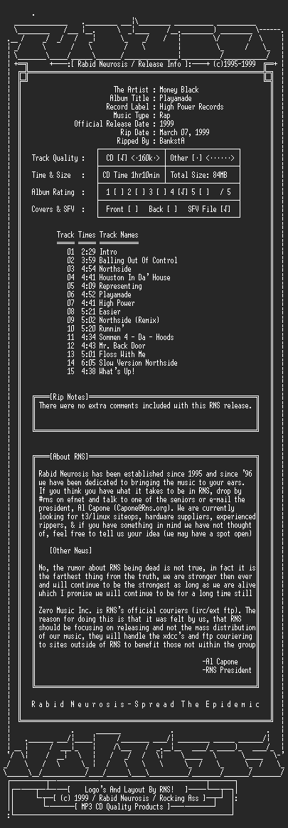 NFO file for Money_Black-Playamade-1999-RNS