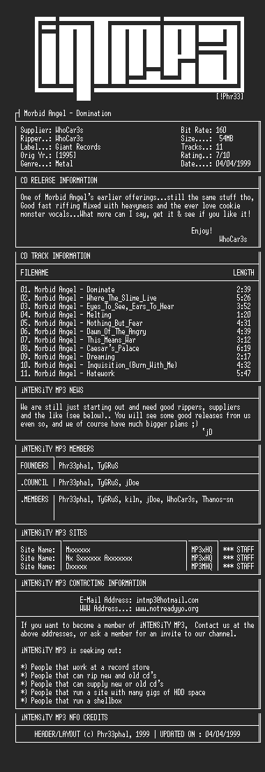 NFO file for Morbid_Angel_-_Domination_(1995)_-_INTMP3