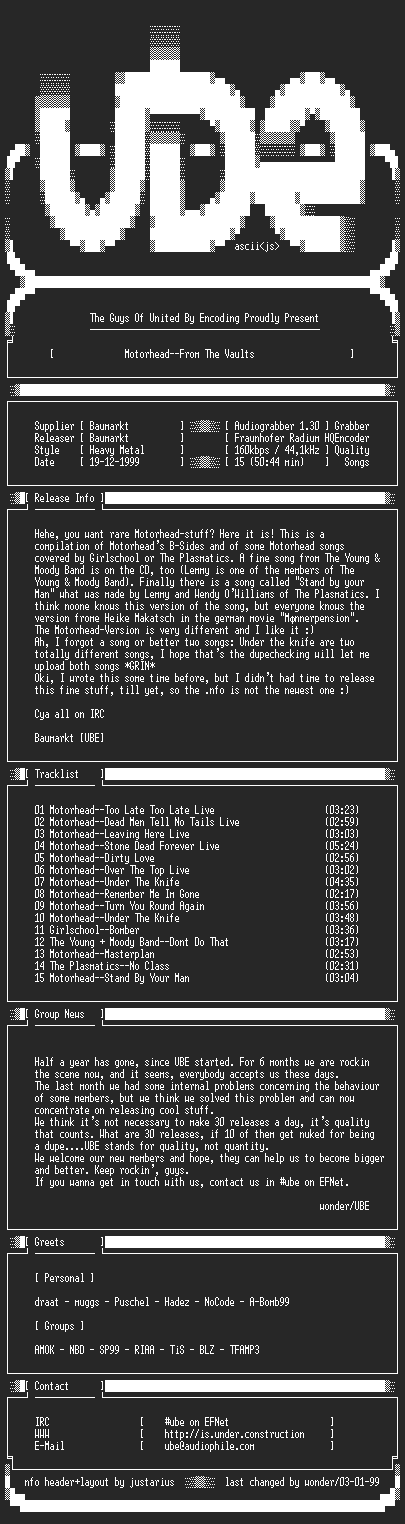 NFO file for Motorhead--From.The.Vaults-1990-UBE