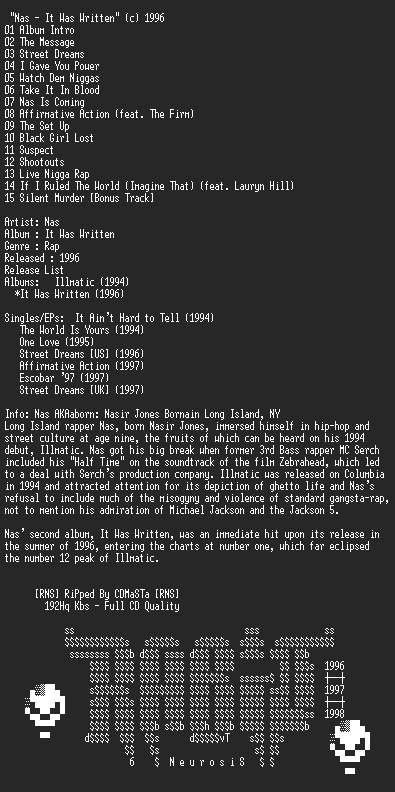 NFO file for Nas-It_Was_Written-RNS