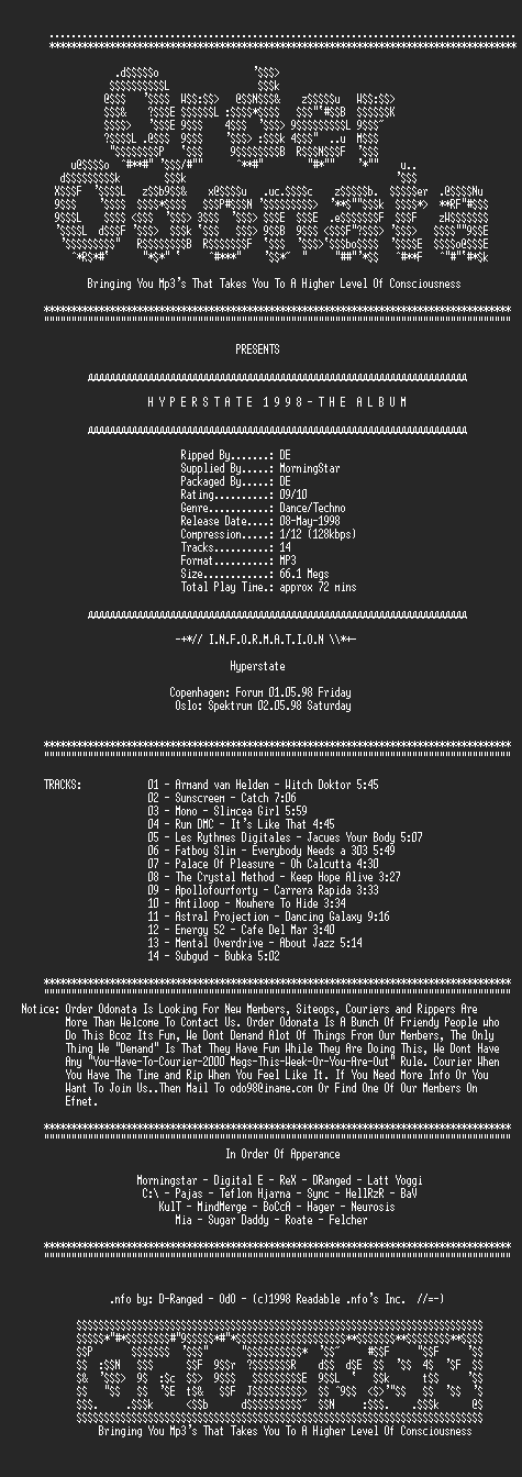 NFO file for Hyperstate-1998-OdO