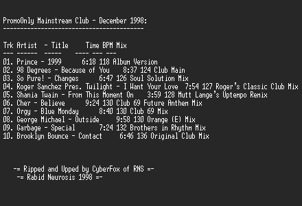 NFO file for PromoOnly-Mainstream_Club-December_1998-RNS