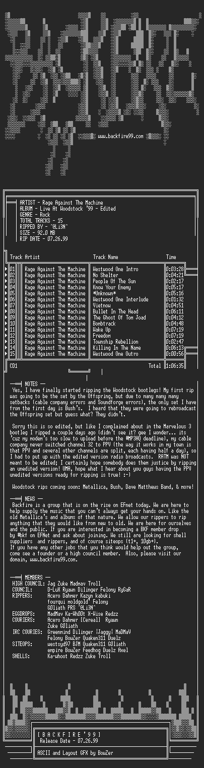 NFO file for Rage_Against_The_Machine_-_Live_At_Woodstock_99-Edited-1999-BKF