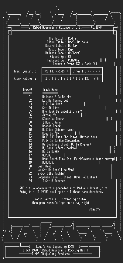 NFO file for Redman-Doc_s_Da_Name-1998-RNS