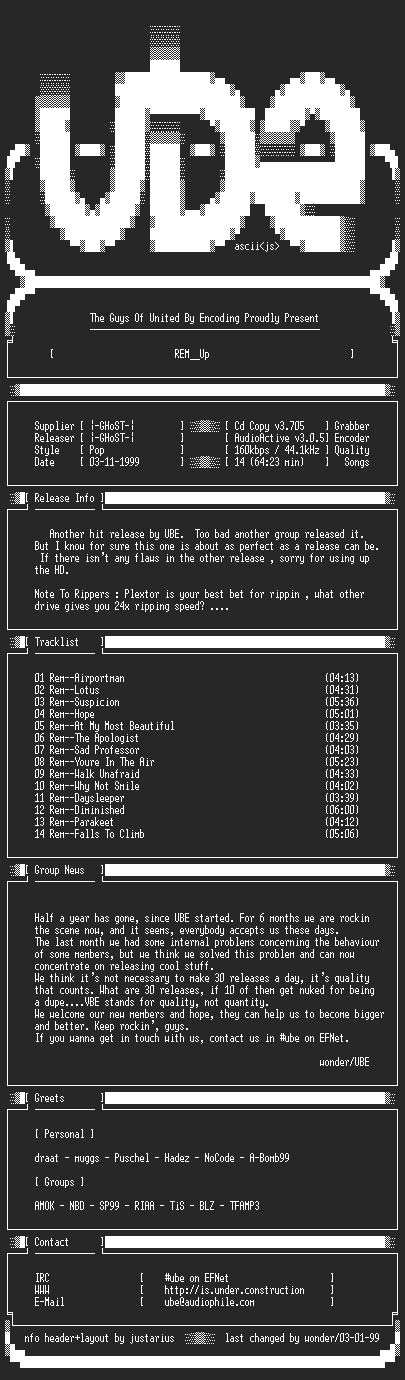 NFO file for Rem--Up-1998-UBE