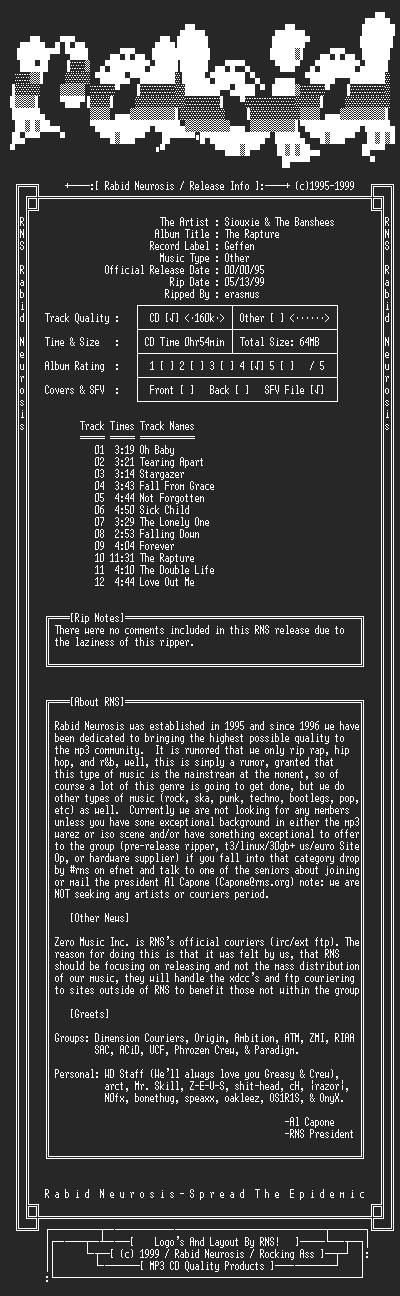 NFO file for Siouxie_And_The_Banshees-The_Rapture-1995-RNS