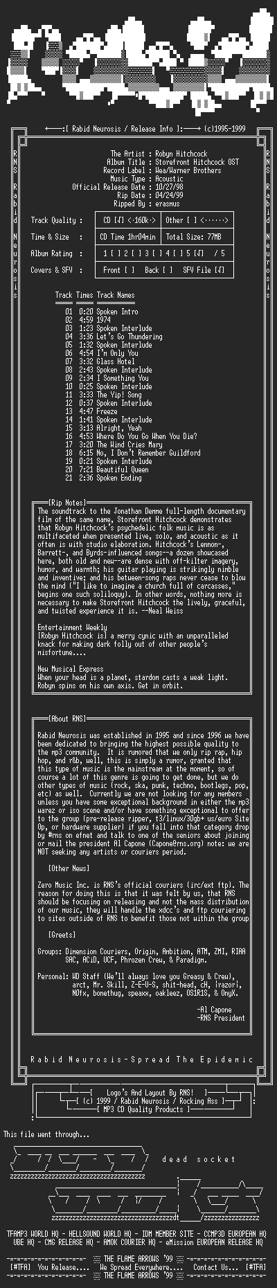 NFO file for Robyn_Hitchcock-Storefront_Hitchcock_OST-1998-RNS