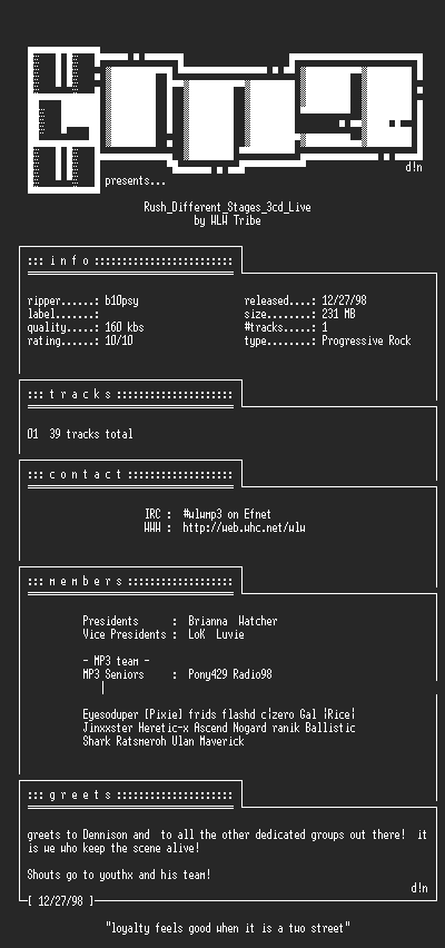 NFO file for Rush_-_Different_Stages_3cds-1998-WLW