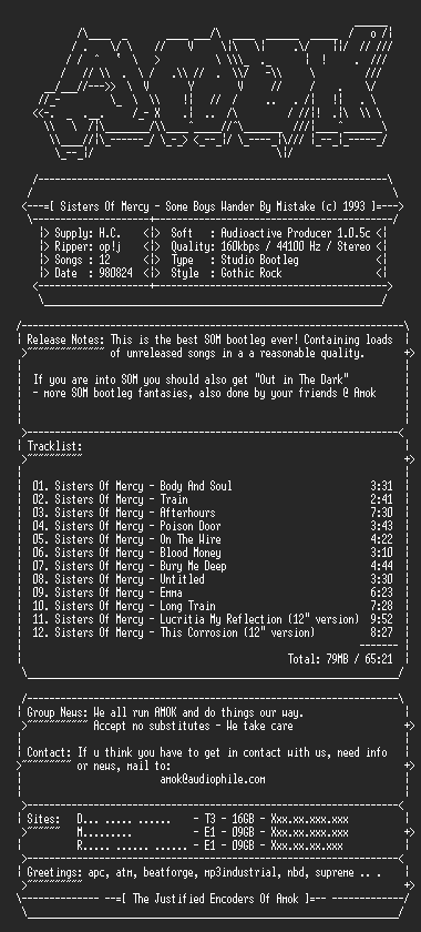 NFO file for Sisters.of.Mercy-Some.Boys.Wander.By.Mistake-Studio.Bootleg-AMOK