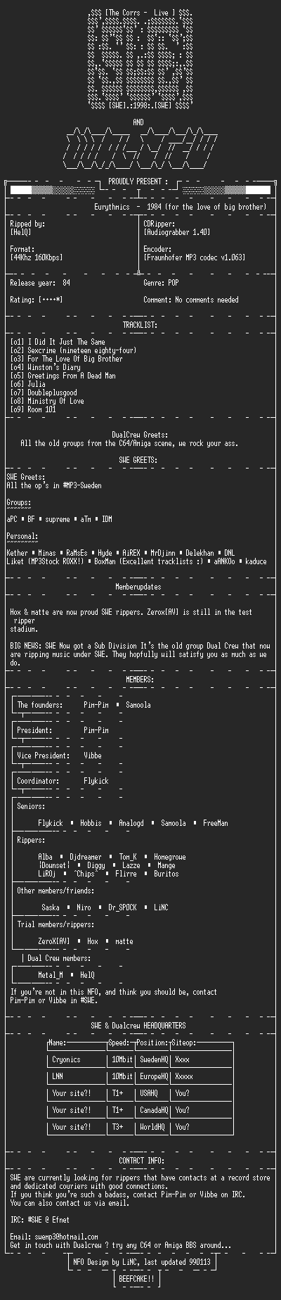 NFO file for Eurythmics-1984_(For_The_Love_Of_Big_Brother)_DualCrew_SWE