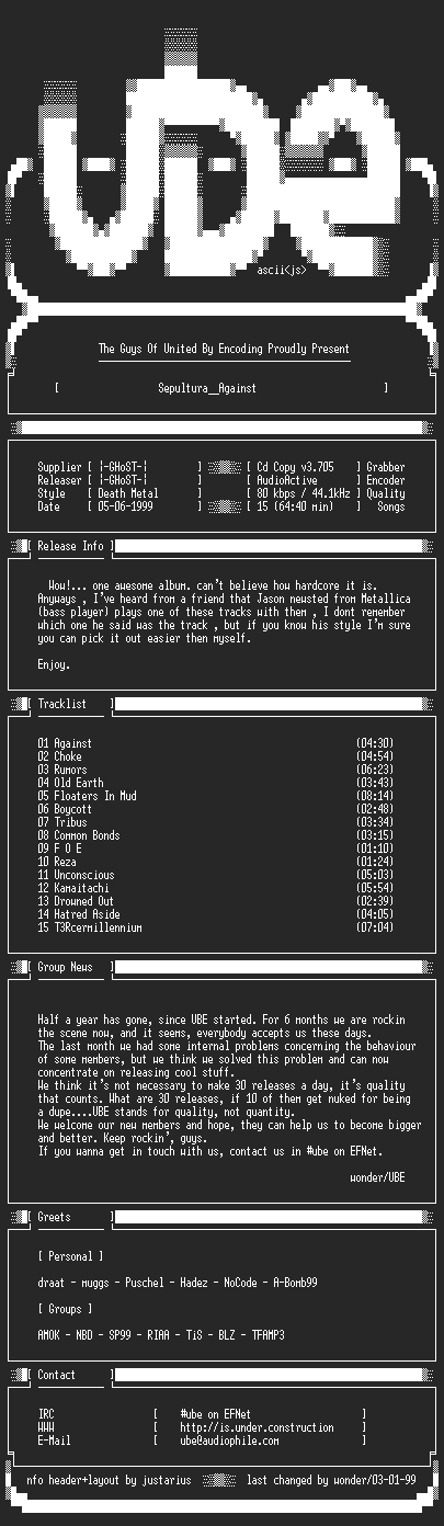 NFO file for Sepultura--Against-1998-UBE