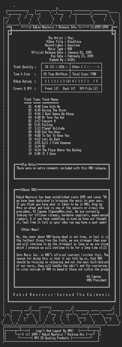 NFO file for Shai-Blackface-1995-RNS