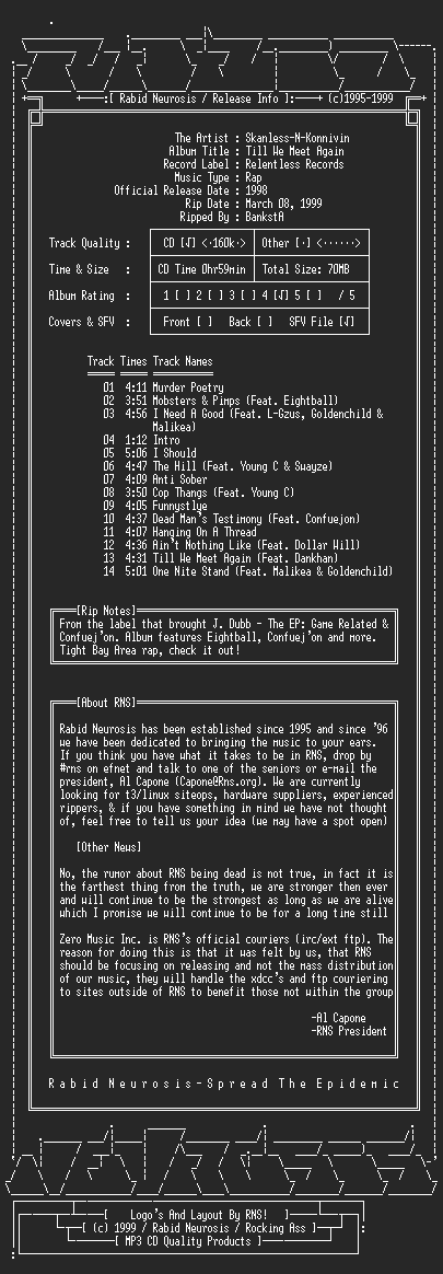 NFO file for Skanless-N-Konnivin-Till_We_Meet_Again-1998-RNS