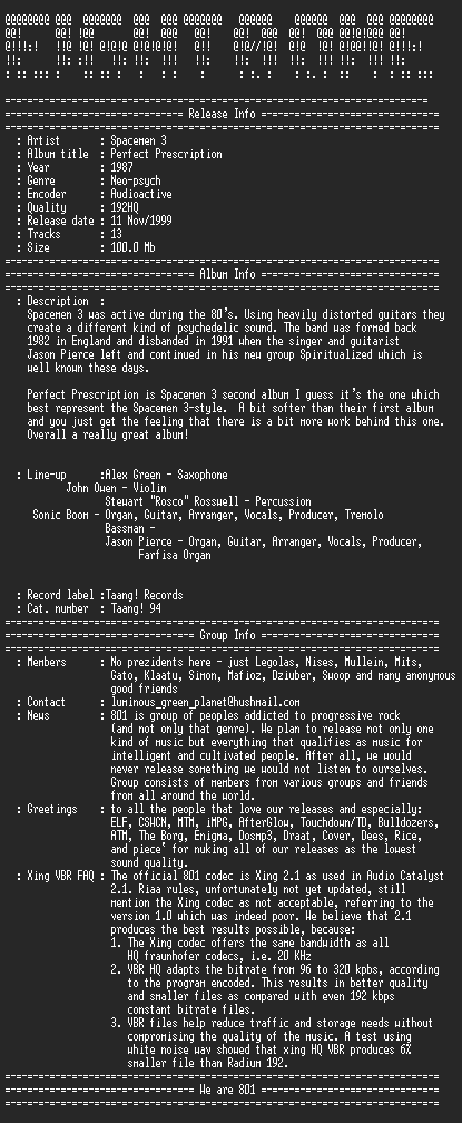 NFO file for Spacemen_3_-_Perfect_Prescription_(1987)-801