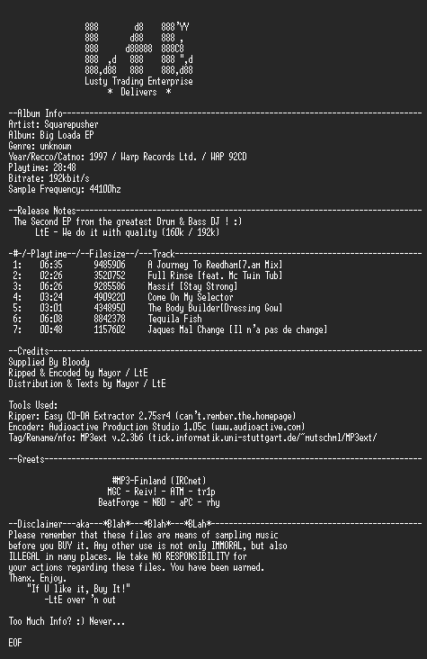 NFO file for Squarepusher_-_Big_Loada_EP_-_LtE