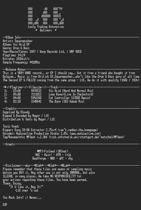 NFO file for Squarepusher_-_Vic_Acid_EP_-_LtE