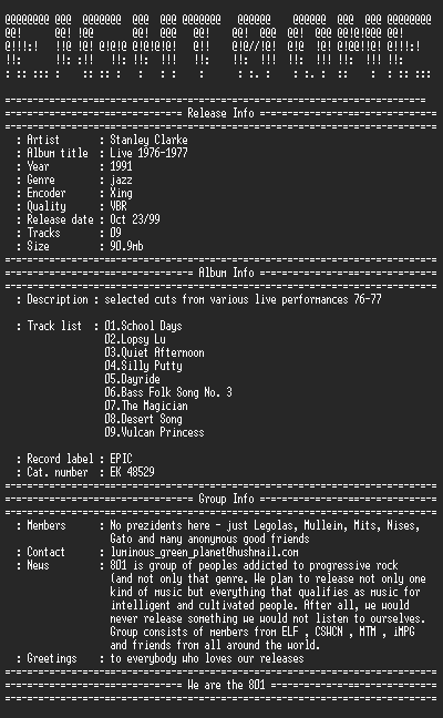 NFO file for Stanley_Clarke-Live_1976-1977_(1991)-801