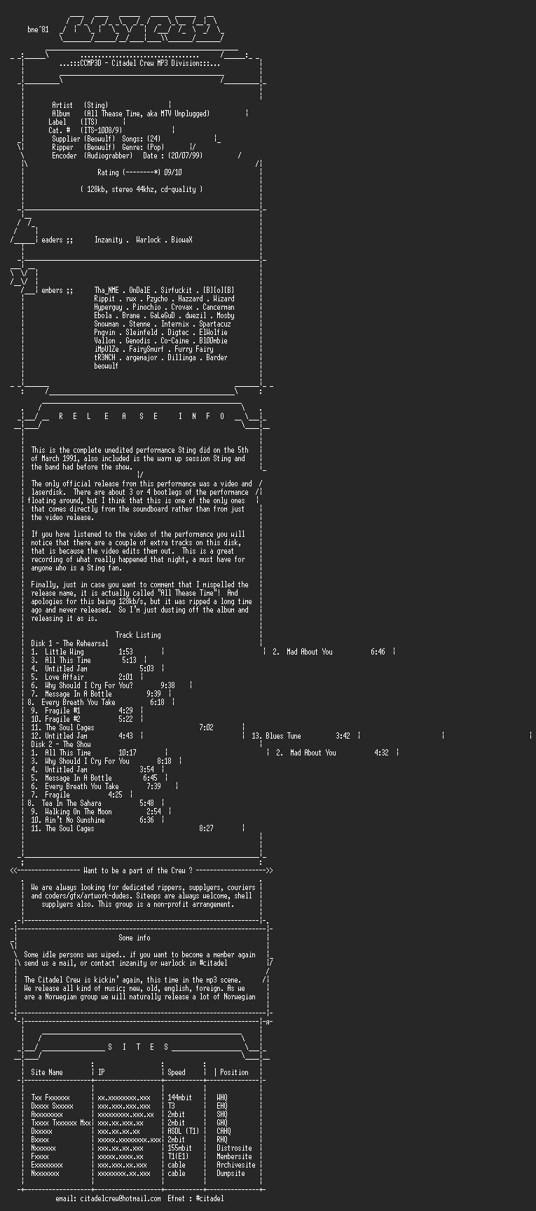 NFO file for Sting-MTV_Unplugged-1991-CCMP3D