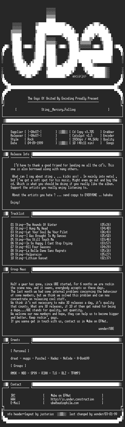 NFO file for Sting--Mercury.Falling-1996-UBE