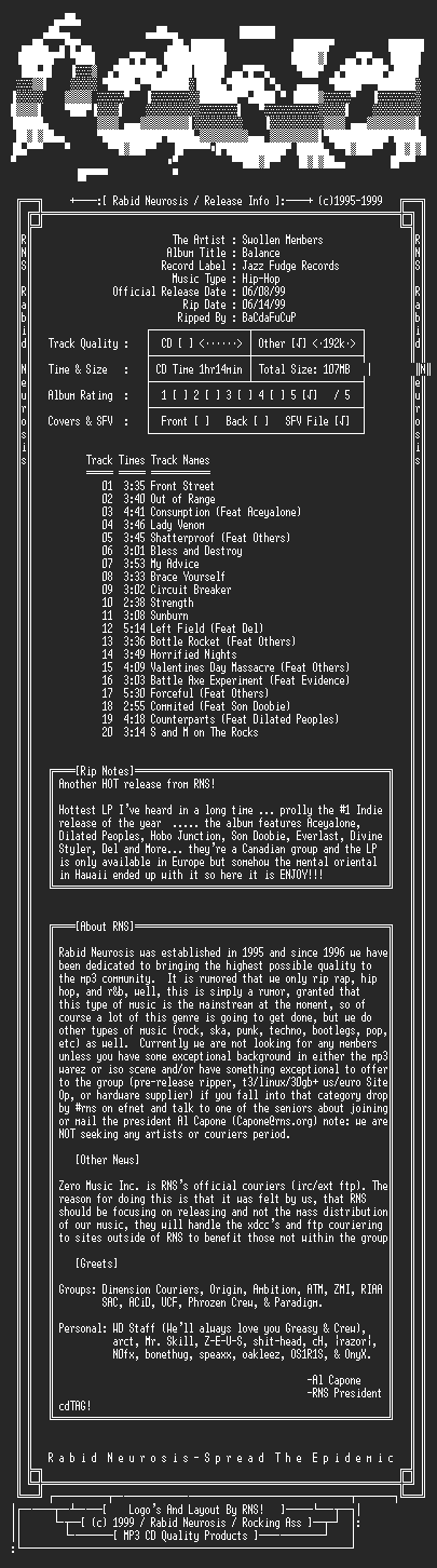 NFO file for Swollen_Members-Balance-1999-RNS