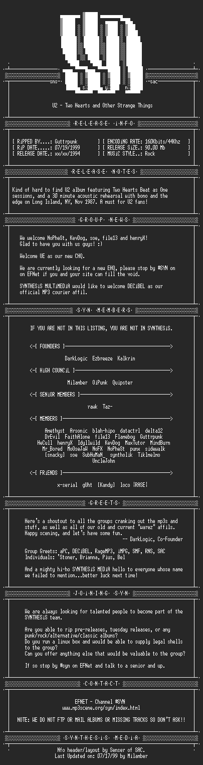 NFO file for U2_-_Two_Hearts_and_Other_Strange_Things-1994-SYN