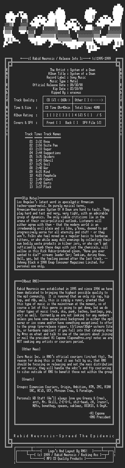 NFO file for System_of_a_Down-System_of_a_Down-1998-RNS