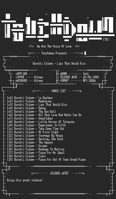 NFO file for Durutti_Column_-_Lips_That_Would_Kiss-(1991)-TD