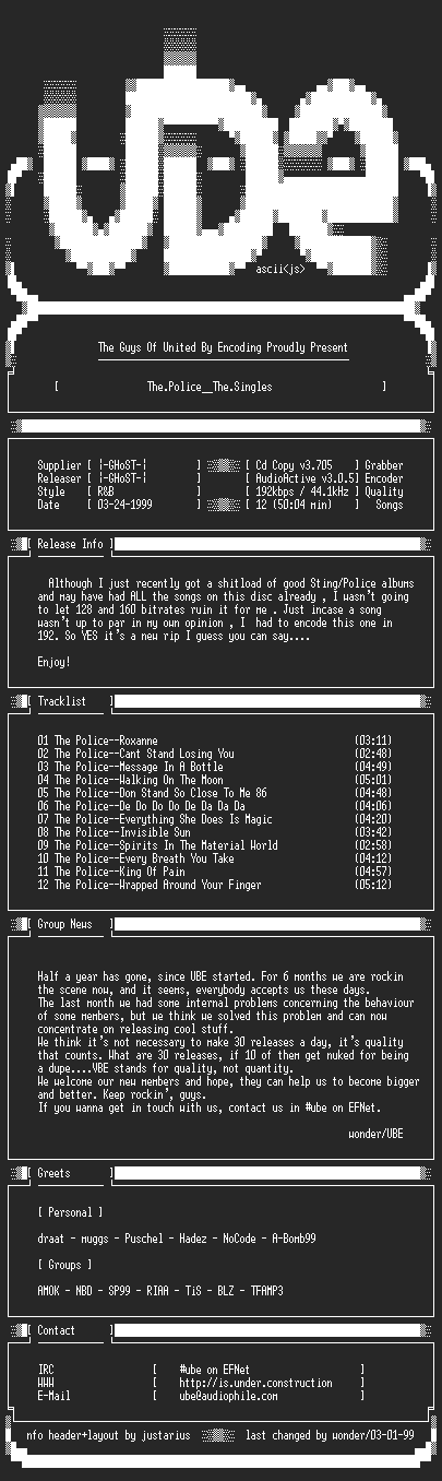 NFO file for The.Police--The.Singles-1986-UBE