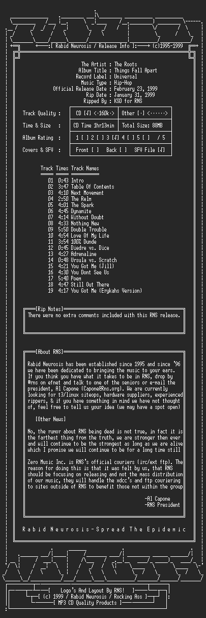 NFO file for The_Roots-Things_Fall_Apart-1999-RNS