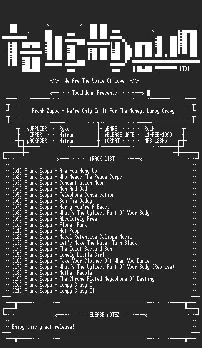 NFO file for Frank_Zappa_-_We're_Only_In_It_For_The_Money,_Lumpy_Gravy-TD