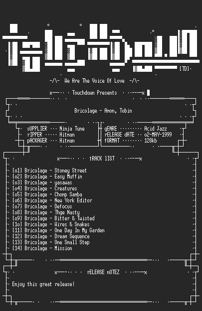 NFO file for Tobin_Amon_-_Bricolage-TD