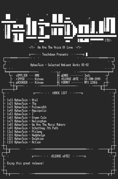 NFO file for Aphex_Twin_-_Selected_Ambient_Works_85-92-TD