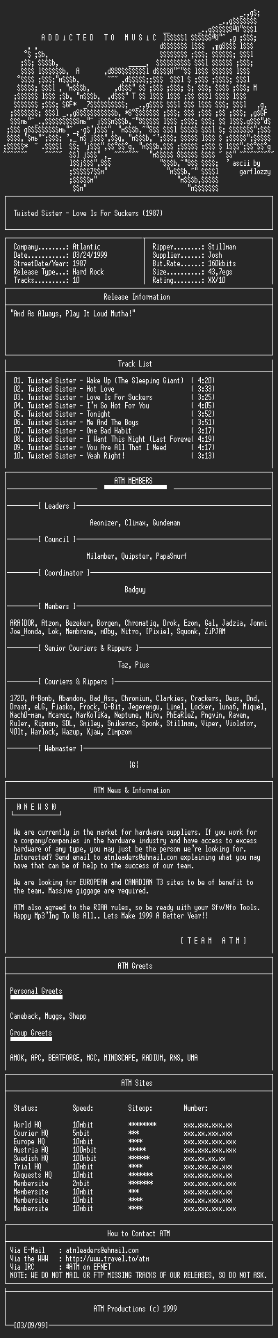 NFO file for Twisted_Sister_-_Love_Is_For_Suckers_(1987)_-_ATM