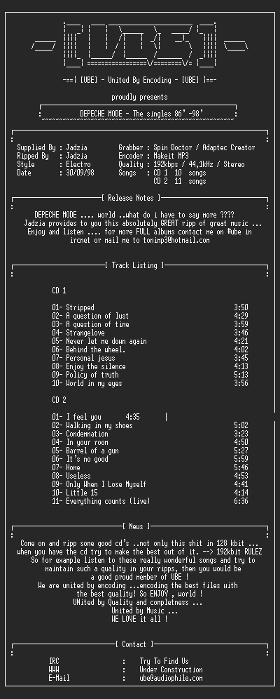 NFO file for Depeche_Mode-The_Singles_86-98-UBE