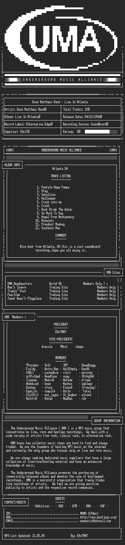 NFO file for Dave_Matthews_Band-Live_In_Atlanta-UMA