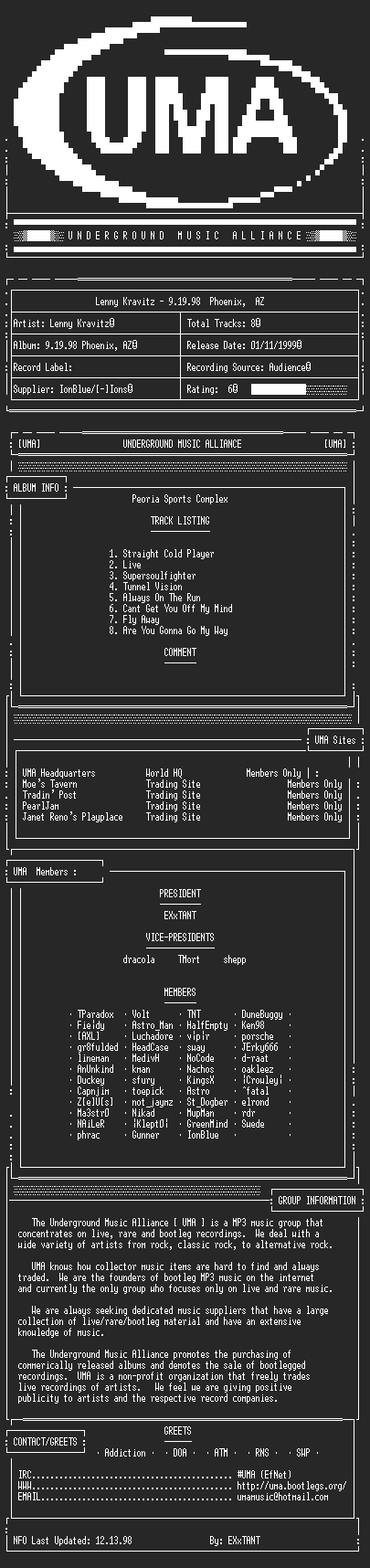 NFO file for Lenny_Kravitz-9.19.98_Phoenix,_AZ-UMA