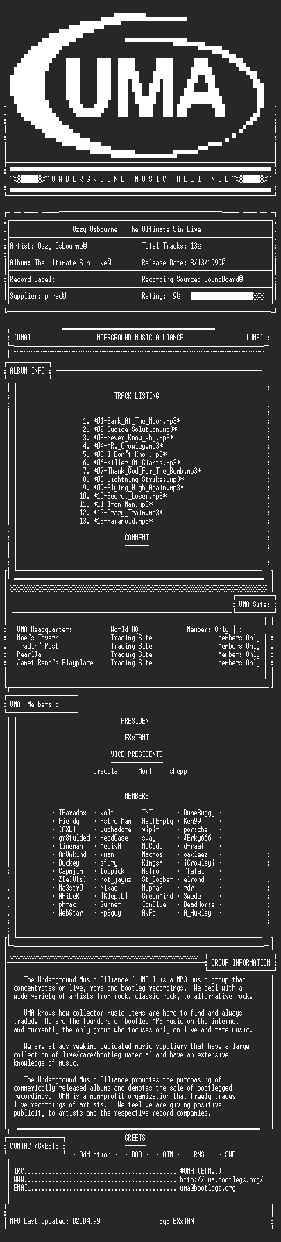 NFO file for Ozzy_Osbourne-The_Ultimate_Sin_Live-UMA