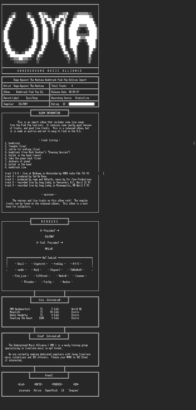 NFO file for Rage_Against_The_Machine-Bombtrack_Pinkpop_Edition-UMA