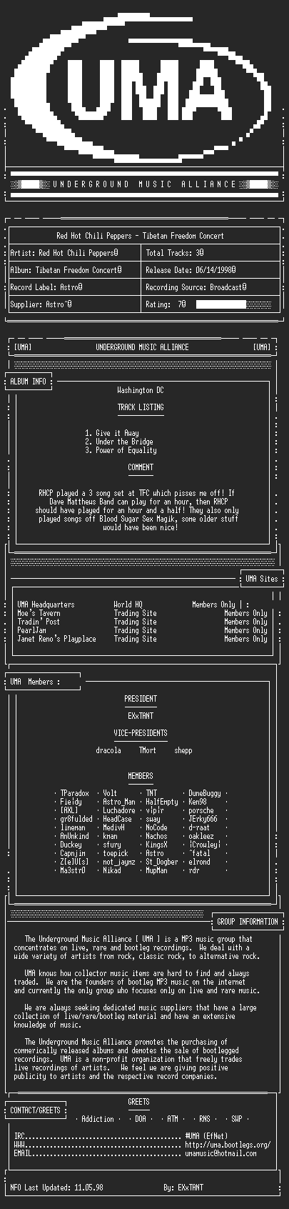NFO file for Red_Hot_Chili_Peppers-Tibetan_Freedom_Concert-UMA