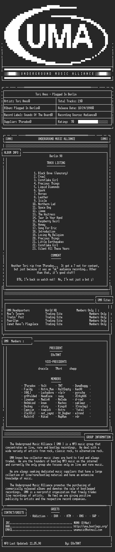 NFO file for Tori_Amos-Plugged_In_Berlin_98-UMA